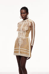 Cenk Dantel İşlemeli Uzun Kollu Mini Elbise